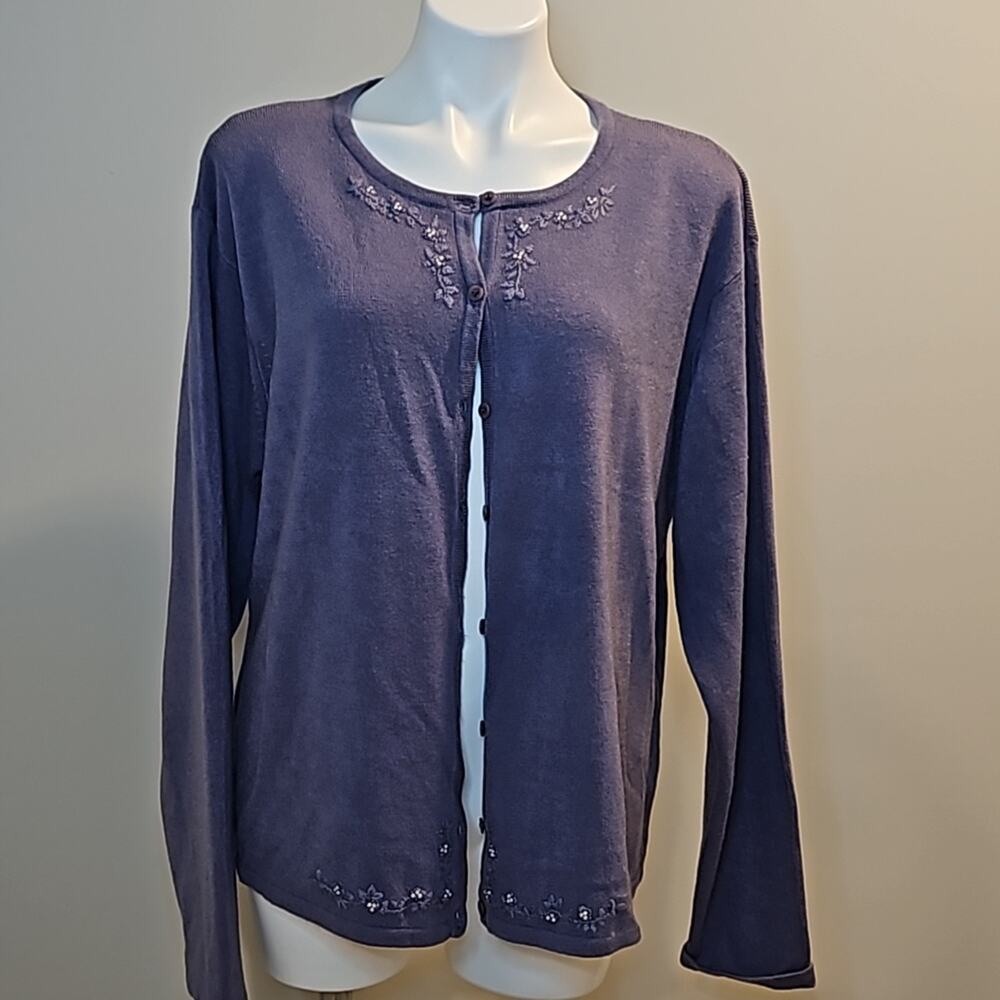 Vintage Liz Claiborne Elizabeth Victorian Purple Cardigan Sweater 1X Plus Size